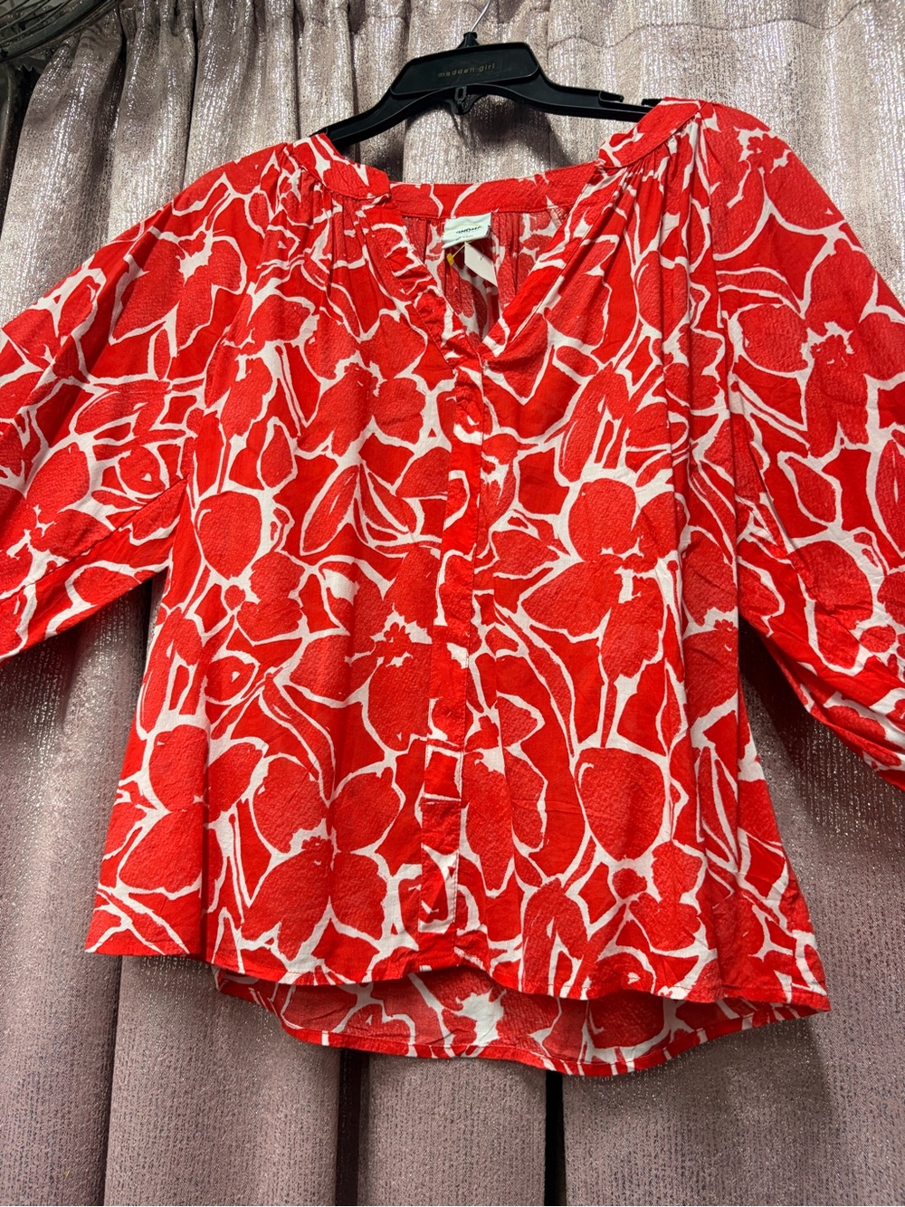 Women’s Red Floral Peasant Blouse